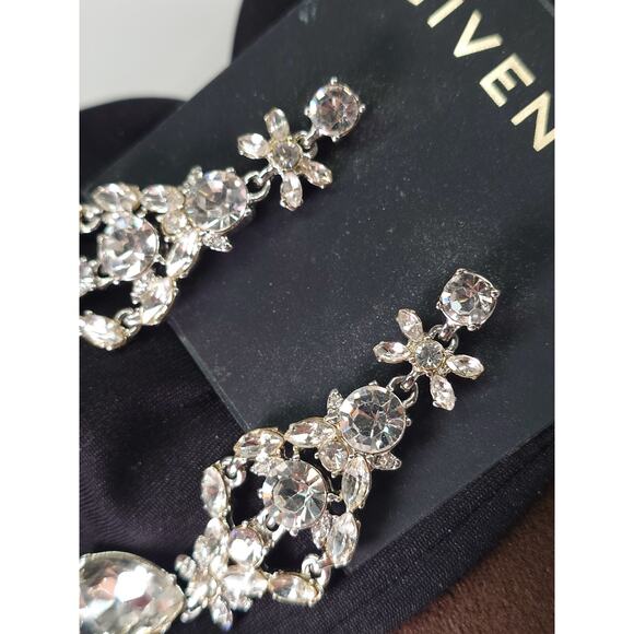 BIJOUX GIVENCHY Silver Tone Cut Out Flower Drop Dangle Pierced Earrings - Picture 2 of 4